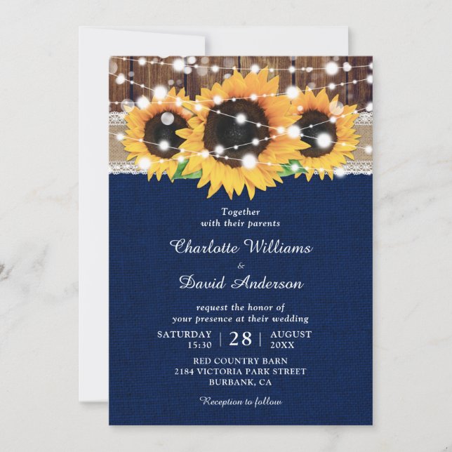 Invitaciones a la boda azul de la Marina y el gira (Anverso)