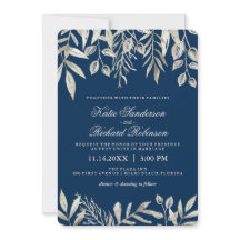 Invitaciones a la Boda Azul de la Marina y Plata