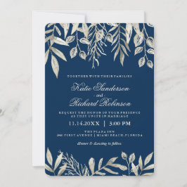 Invitaciones a la Boda Azul de la Marina y Plata