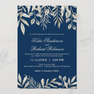 Invitaciones a la boda azul de plata y marina