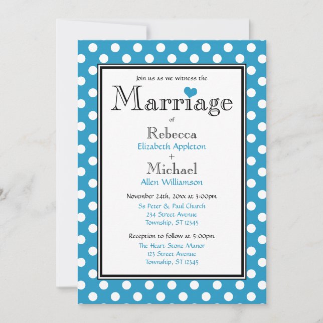 Invitaciones a la Boda Azul de Punto Polka (Anverso)