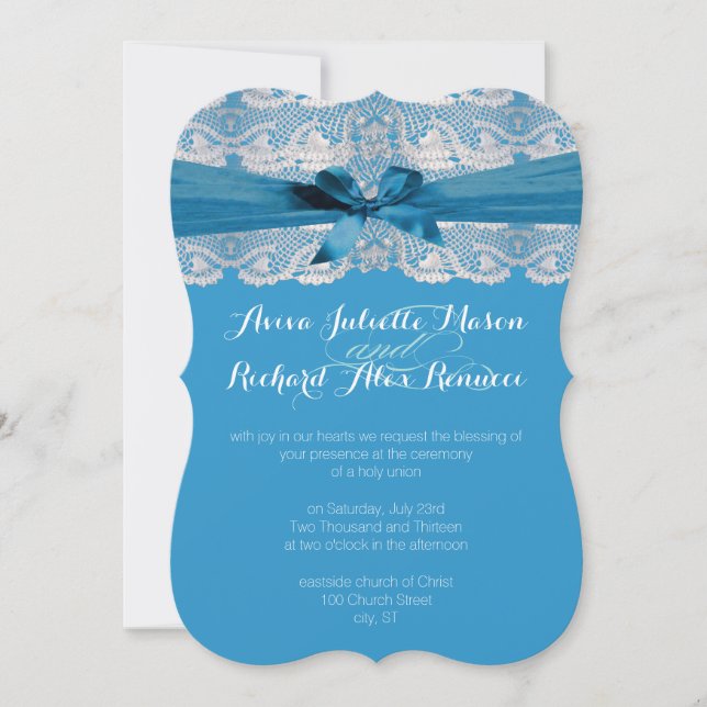 Invitaciones a la Boda Azul de Rústico Country Lac (Anverso)