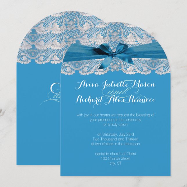 Invitaciones a la Boda Azul de Rústico Country Lac (Anverso / Reverso)