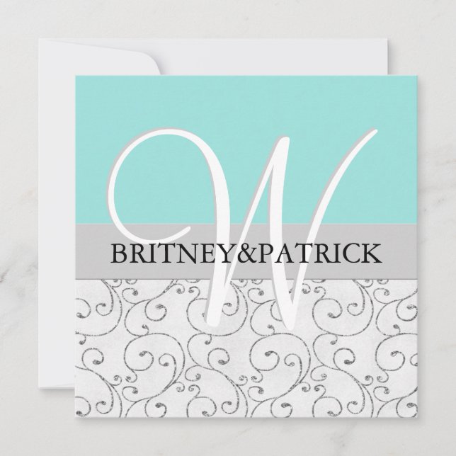 Invitaciones a la boda azul de Silver Swirls (Anverso)