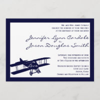 Invitaciones a la Boda Azul del Aviador de Biplano
