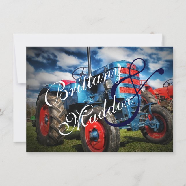 Invitaciones a la Boda Azul del Tractor de la gran (Anverso)