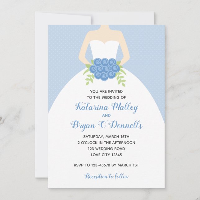 Invitaciones a la boda azul (elegante vestido de n (Anverso)