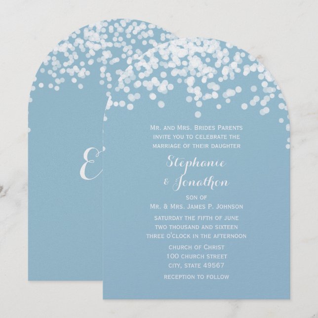 Invitaciones a la Boda Azul en Polvo Dusto Confett (Anverso / Reverso)