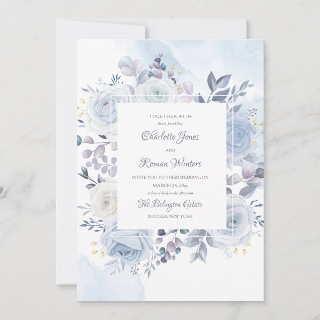 Invitaciones a la boda azul Mayflower (Anverso)