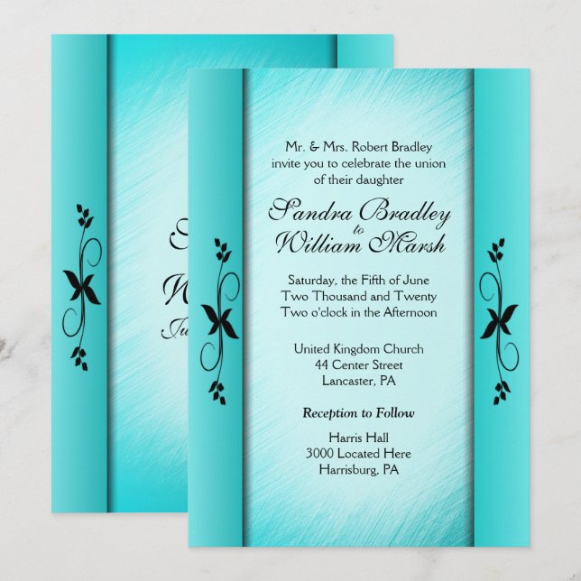 Invitaciones a la boda azul Verde azulada de colum (Anverso / Reverso)