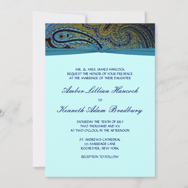 Invitaciones a la Boda Azul Verde azulada Peacock  (Anverso)