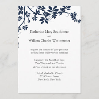 Invitaciones a la boda azul y blanca de la Marina