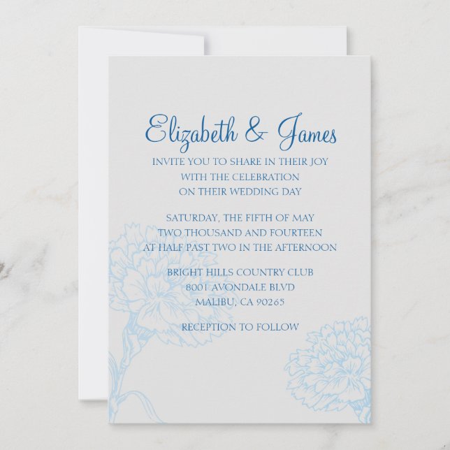 Invitaciones a la boda azul y blanca moderna perso (Anverso)