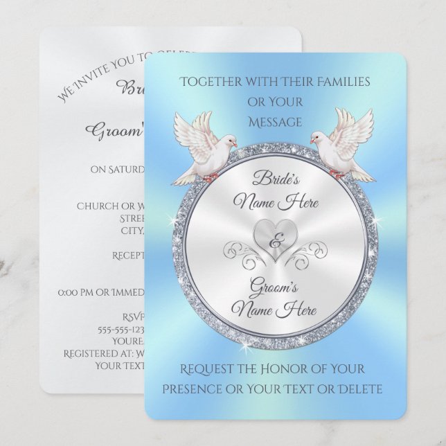 Invitaciones a la boda azul y blanca Personalizado (Anverso / Reverso)