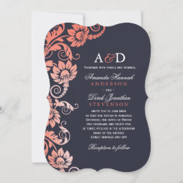 Invitaciones a la Boda Azul y Coral de Ombre