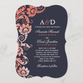 Invitaciones a la Boda Azul y Coral de Ombre