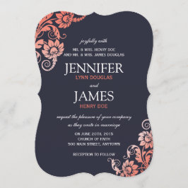 Invitaciones a la Boda Azul y Coral de Ombre