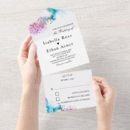 Invitaciones a la boda azul y púrpura