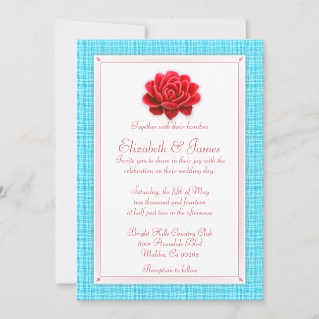 Invitaciones A La Boda Azul Y Roja (Anverso)