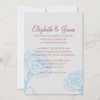 Invitaciones a la boda azul y roja moderna persona