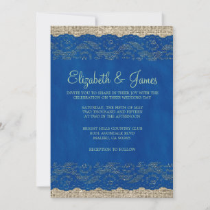 Invitaciones a la boda azul y verde de encaje rúst