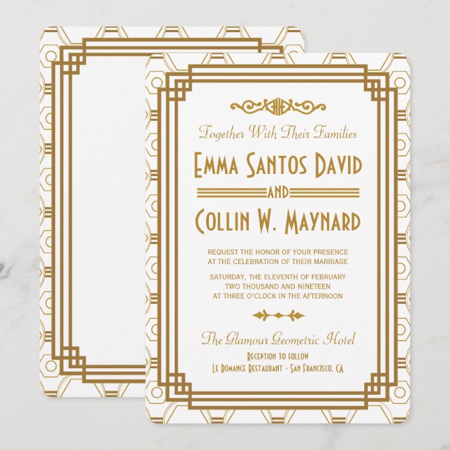 Invitaciones a la boda blanca Art Deco (Anverso / Reverso)