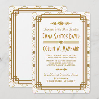 Invitaciones a la boda blanca Art Deco