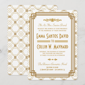 Invitaciones a la boda blanca Art Deco