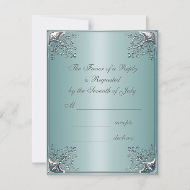 Invitaciones a la Boda Blanca Azul verde azulada (Anverso)