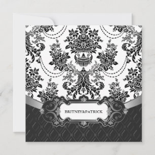 Invitaciones a la boda blanca de Damasco Negro de 