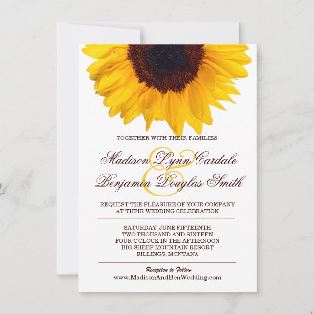 Invitaciones a la boda blanca del girasol en el pa (Anverso)