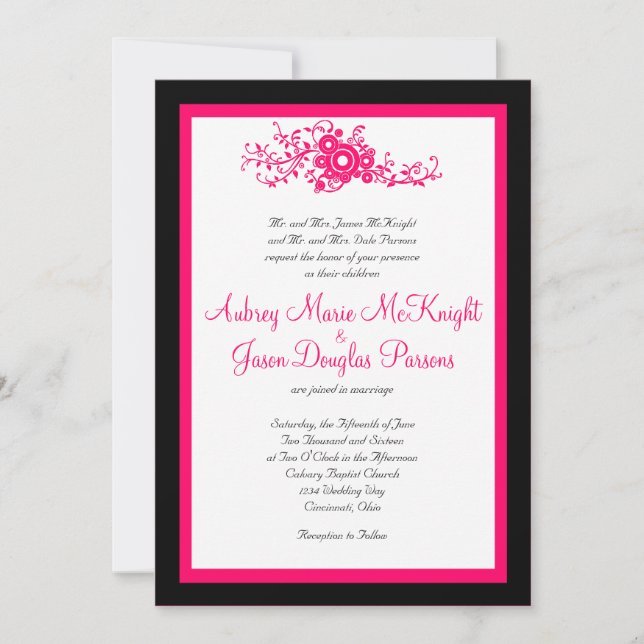 Invitaciones a la Boda Blanca en Blanco y Negro Fl (Anverso)