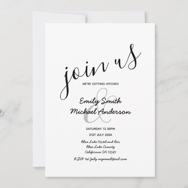 Invitaciones a la boda blanca negra moderna (Anverso)