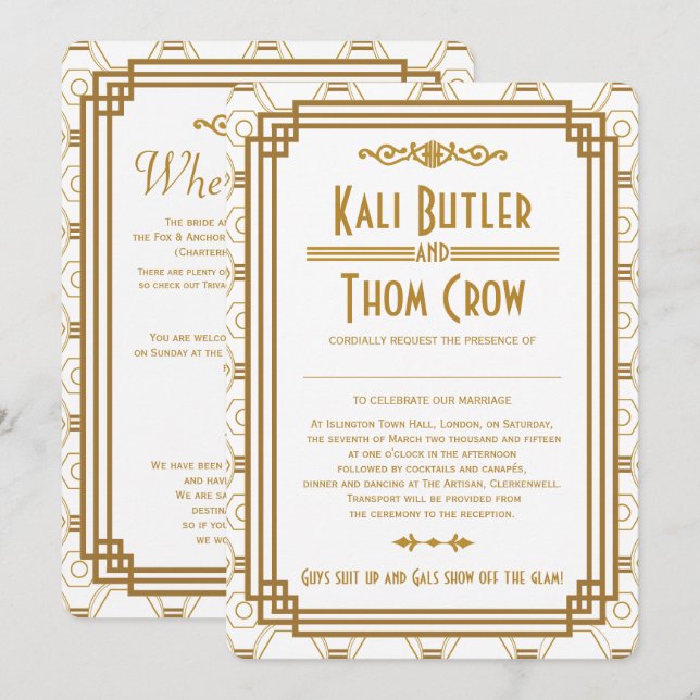 Invitaciones a la boda blanca personalizado Art De (Anverso / Reverso)