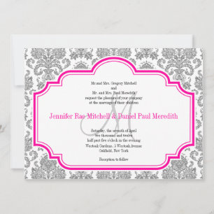 Invitaciones a la boda blanca rosada y aguda