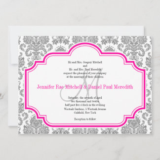 Invitaciones a la boda blanca rosada y aguda