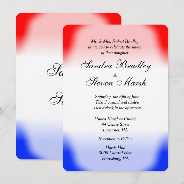 Invitaciones a la boda blanca y azul roja (Anverso / Reverso)