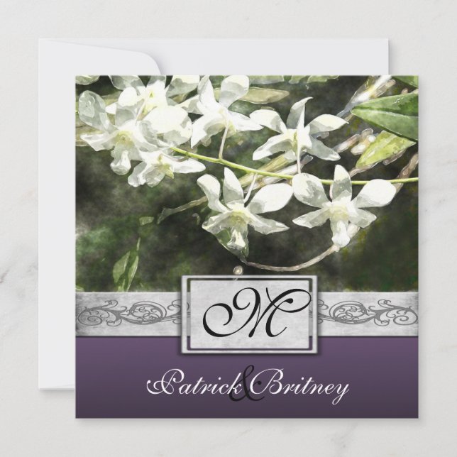 Invitaciones a la boda blanca y morada (Anverso)