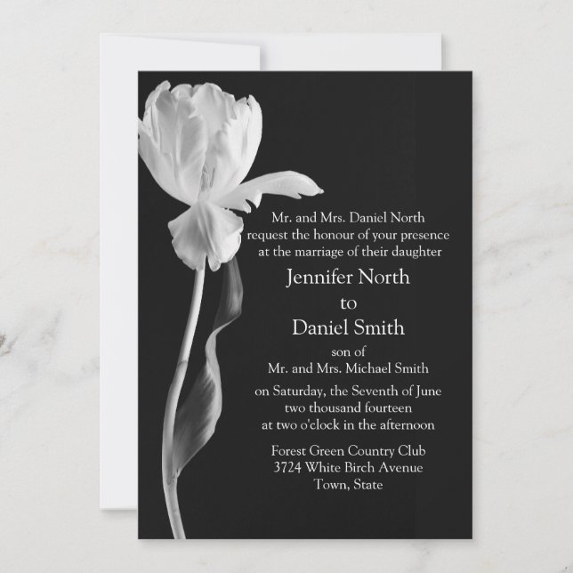 Invitaciones a la boda blanca y negra (Anverso)