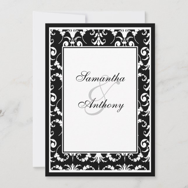 Invitaciones a la boda blanca y negra (Anverso)