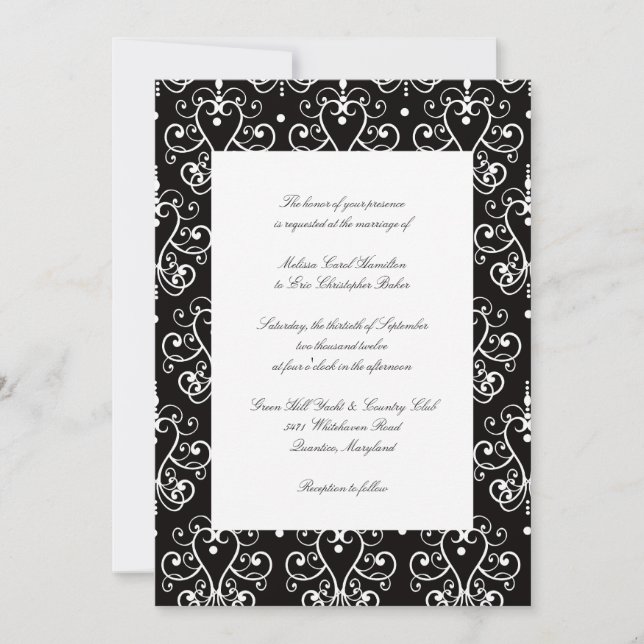 Invitaciones a la boda blanca y negra (Anverso)