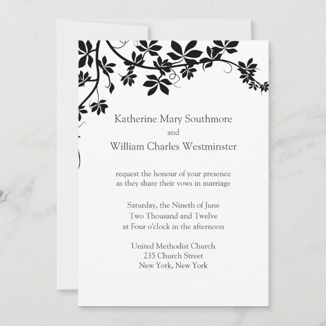 Invitaciones a la boda blanca y negra (Anverso)