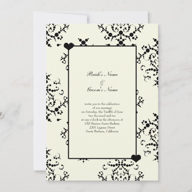 Invitaciones a la boda blanca y negra (Anverso)