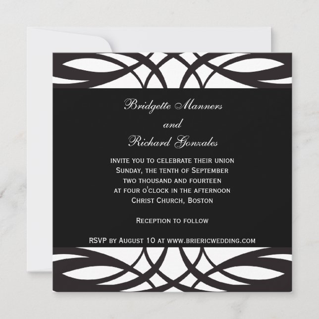 Invitaciones a la boda blanca y negra en el Art De (Anverso)