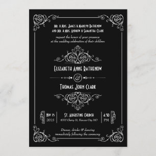 Invitaciones a la boda blanca y negra en el arte m