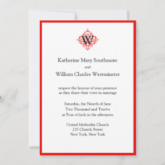 Invitaciones a la boda blanca y negra roja