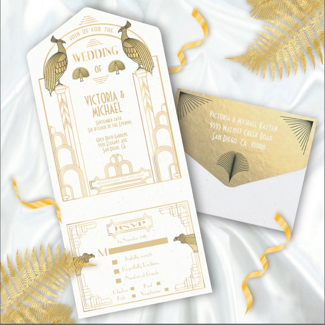 Invitaciones a la Boda Blanca y Oro de Peacock Art (Subido por el creador)