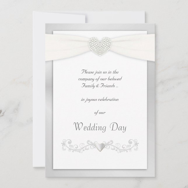 Invitaciones a la boda blanca y plateada (Anverso)