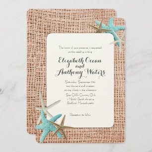 Invitaciones a la boda Blue Starfish Beach Burlap