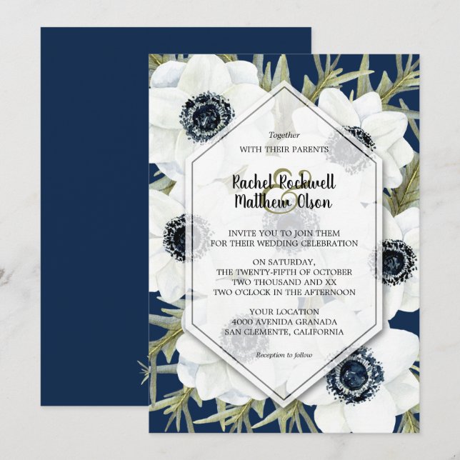 Invitaciones a la boda botánica de Anemones de col (Anverso / Reverso)
